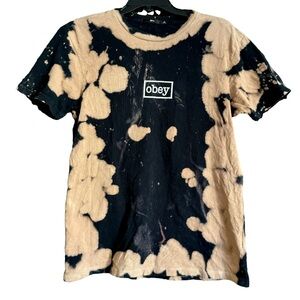 Obey Black and Orange Reverse Tie Dye T-Shirt Men's Small graphic tee
